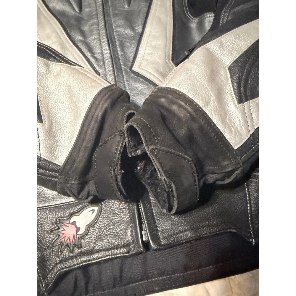 Joe Rocket Blaster Armored Leather Motorcycle Jacket Mens 46 Black Silver Racing